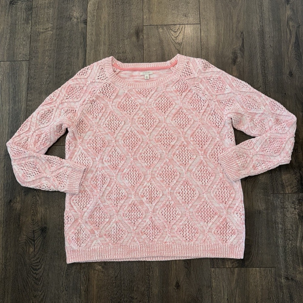 Sonoma Sweater Womens XL Pink Cable Knit Crew Neck Casual Preppy Cozycore